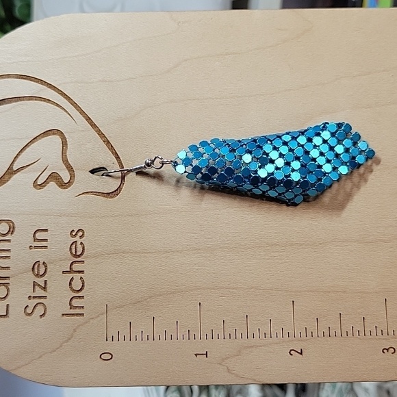 Aqua Chainmail Drop Earrings - Picture 4 of 6